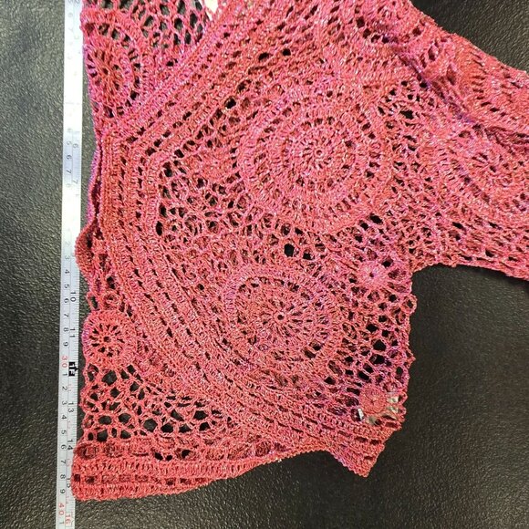 NWT Vintage Zashi Sea Coral Metallic Crochet Cardigan Y2K Cottage Fairy Gypsy Sw - Picture 9 of 10